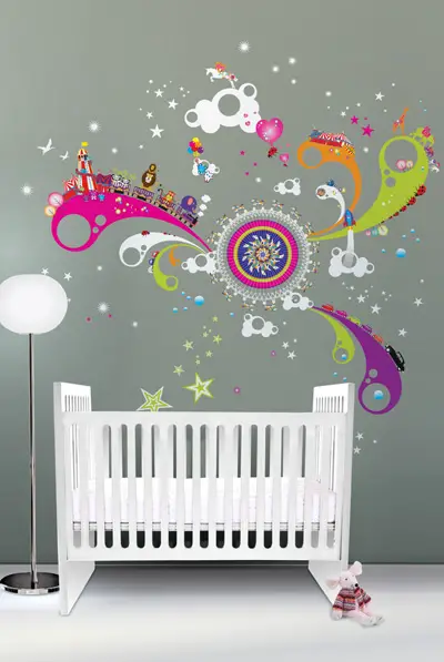 All the Fun of the Fair stickers cot and lamp 2
