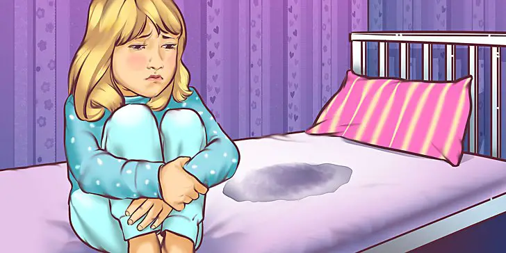Ilustração de Menina Triste Após Urinar na Cama 